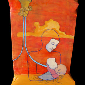 Get Em Hooked While They Are Young, 2009, 18x36 inches, Acrylic on Recycled Clothing Canvas