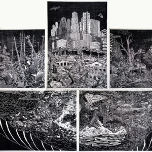 Nowhere Left, Pentaptych: 2018, 67 x 106 inches, Woodcut, Edition of 6