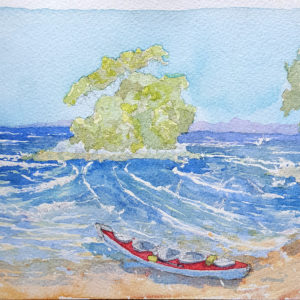 Kayak Camping Able Tasman, New Zealand; 2015, 6x8 inches, watercolor on paper